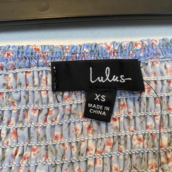 LULUS blue floral shirred mini skirt sz XS - Picture 3 of 5